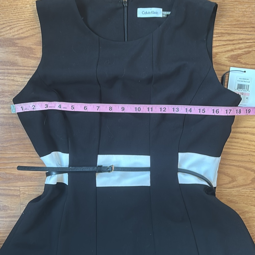 NWT Calvin Klein Black White Tan Stripe
Fit & Flare Sleeveless Dress Size 10 - Picture 12 of 12